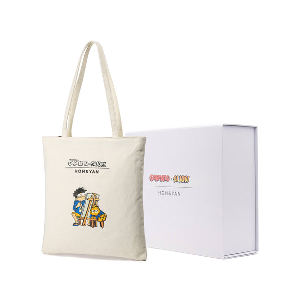 HONYAN Juki X Garfield Cat Painting Totebag Tas Jinjing Canvas Putih Bahu